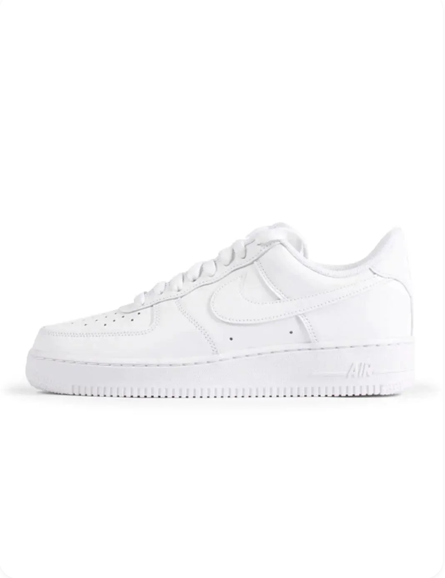 Nike Air Force 1 Low Triple White sneaker, all-white leather, side profile view